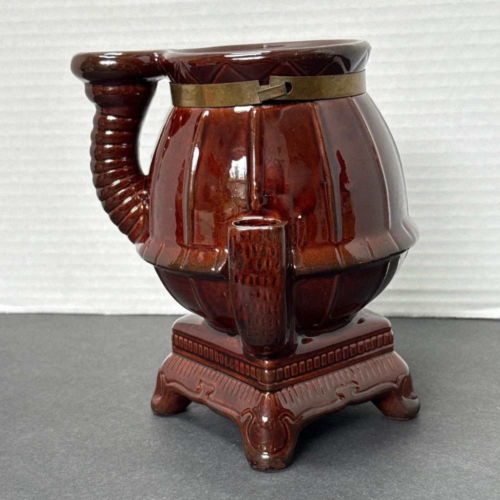 Vintage Pot Belly Stove Instant Coffee Jar Ceramic Brown Glaze Japan MCM
